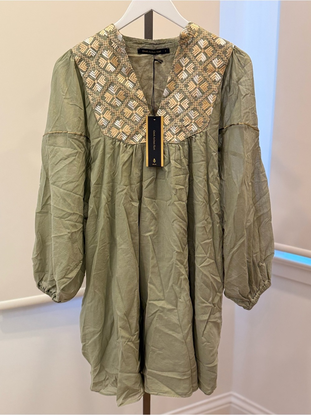 Greek Archaic Kori Long Sleeve Mini Dress - Sage/Gold Champagne